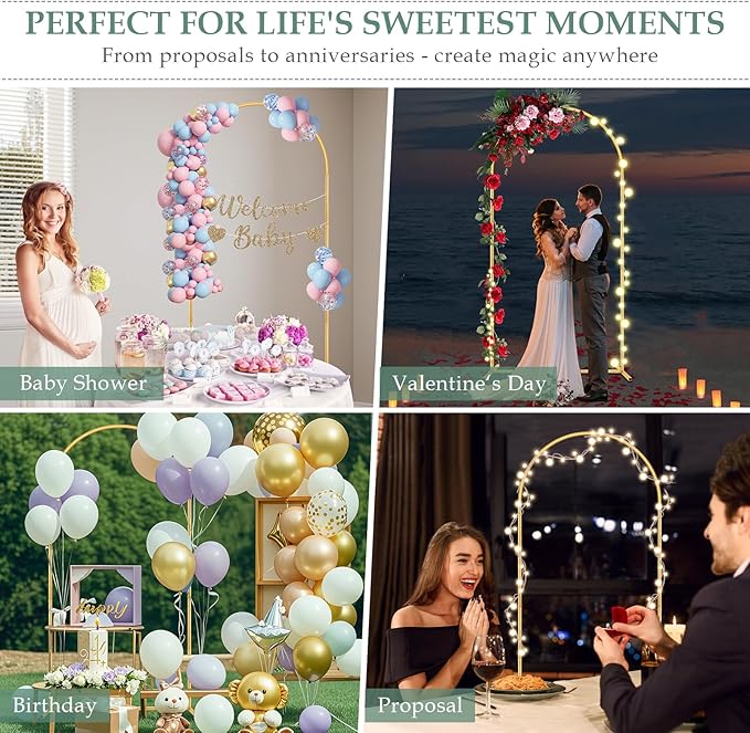 6.6FT Metal Wedding Arch Backdrop Stand for Parties, Gold Balloon Arch kit Stand for Baby Shower Gender Reveal Ceremony Birthday Anniversary Bridal Graduation Party Event Decoration