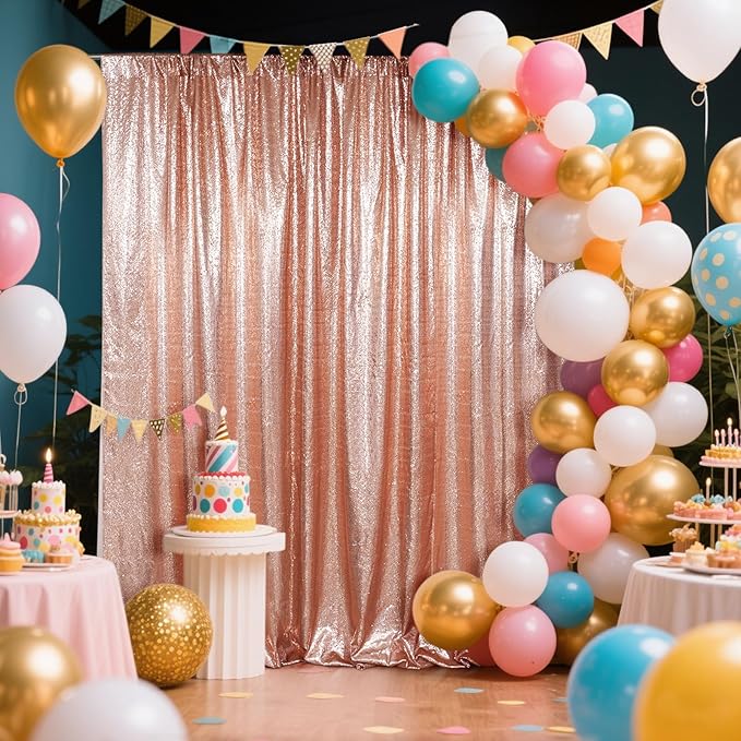 SquarePie Sequin Backdrop Not See Through Thick Background Curtain Party 10FT x 10FT Rose Gold