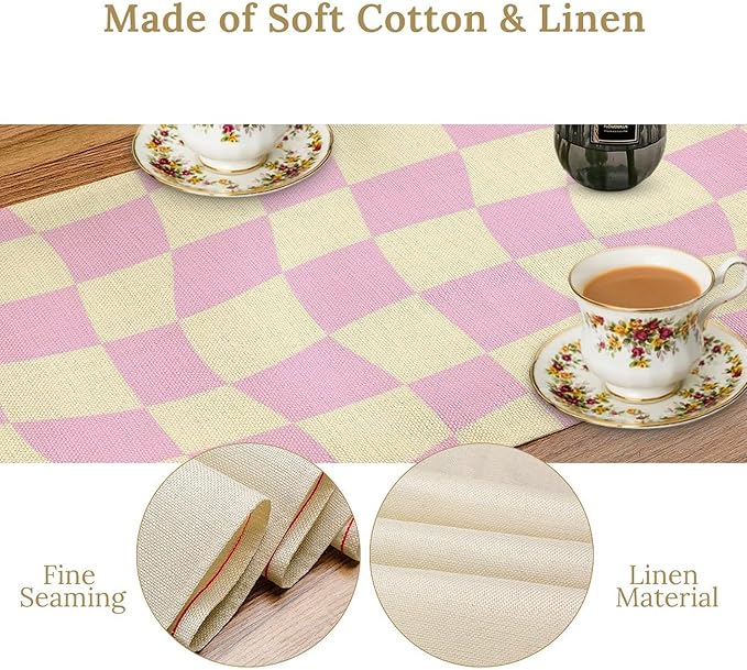 Hippie Table Runner Retro Geometric Square Purple Grid 60s70s Style Kitchen Restaurant Decoration for Indoor and Outdoor Wedding Party Table Runner 13x70 Inch