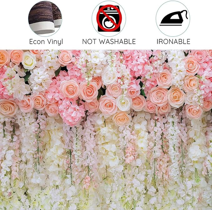 8x6ft Pink Rose Flower Wedding Photography Backdrop Spring Floral Photography Backdrop Valentine's Day Mother's Day Girl Birthday Baby Shower Wedding Bridal Party Banner Photo Booth Props Background