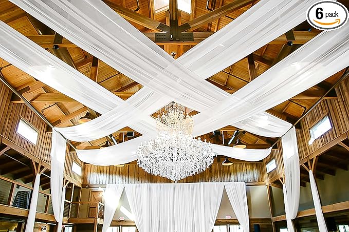 6 Panels White Wedding Drapes - 5ft x 20ft, Wedding Arch Draping Fabric, Cheesecloth Sheer Curtain