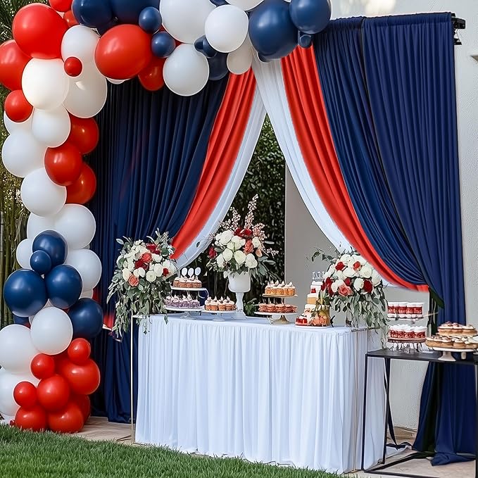 40×12ft Navy Blue Wrinkle Free Backdrop Curtain for Wedding Parties, 8 Panels 5×12ft Long Soft Silky Polyester Backdrop Drapes Photo Back Drop Curtains for Birthday Photography Background Cloth