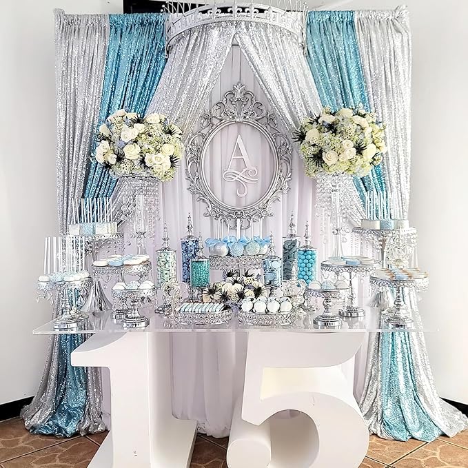 Silver Sequin Backdrop Curtains Drapes 6 Pieces 2ftx8ft Sparkly Christmas Background for Brithday Wedding Fabric Decoration