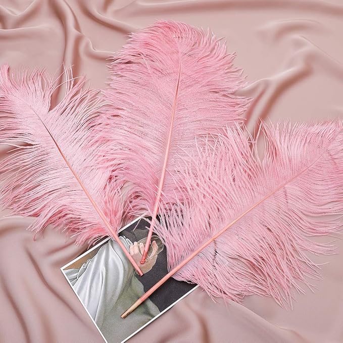 Ballinger Lotus Pink Ostrich Feathers - 24Pcs 8-10inch Feathers for Crafts,Party Centerpieces,Wedding and Home Decor
