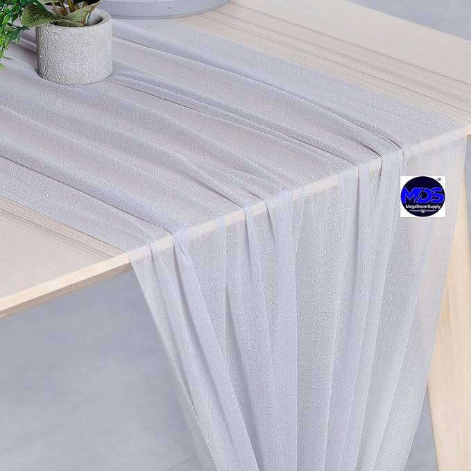 MDS 5 Pack 10ft Chiffon Table Runner 29 x 120 Inches Sheer Wedding Runner Romantic Rustic Table Runner for Wedding Decorations, Birthday Parties, Bridal Shower Party Arch Decor - Cool Gray