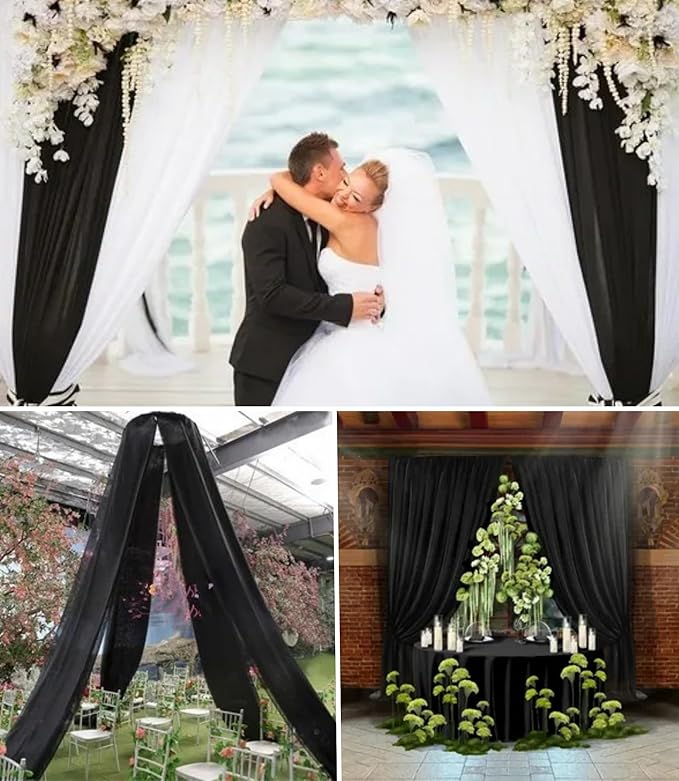 4 Panels Wedding Arch Draping Fabric 28 x 20Ft Chiffon Wedding Arch Drapes Chiffon Fabric Drape Sheer Backdrop Curtain for Weddings Party Ceremony Birthday Reception Swag Backdrop Ceiling Décor(Black)
