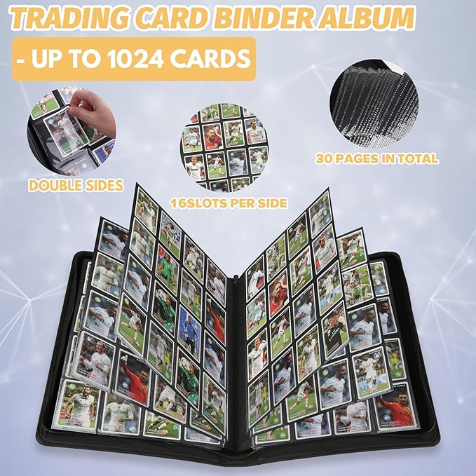 Trading Card Binder 16 Pocket, 1024 Pockets Card Binders, Card Collection Binder, Card Album Folder for MTG, TCG, Sports Cards, Game Cards (Dark Blue)