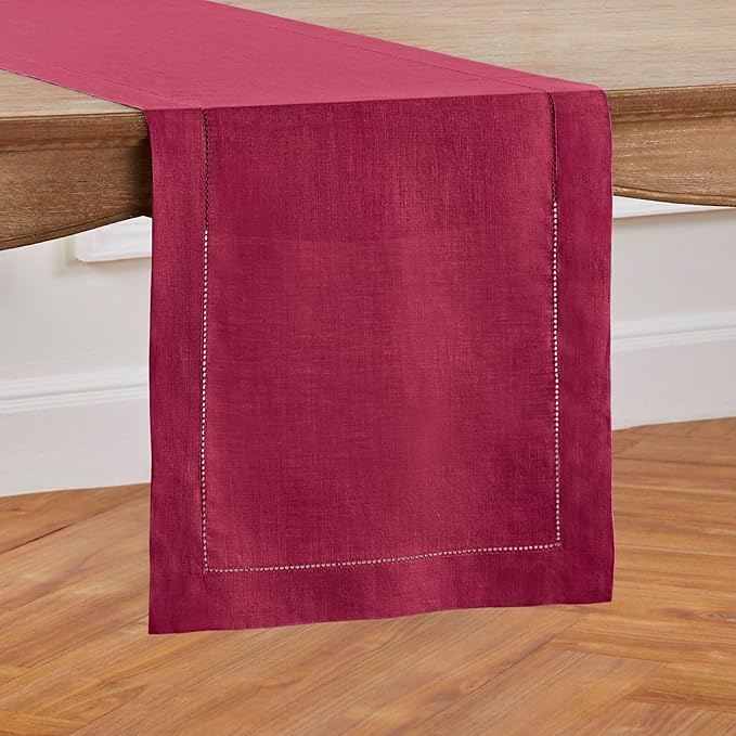 Solino Home Linen Beet Table Runner 144 Inches Long - 100% Pure Linen Extra Long Table Runner 14 x 144 Inch for Fall, Autumn, Thanksgiving - Classic Hemstitch