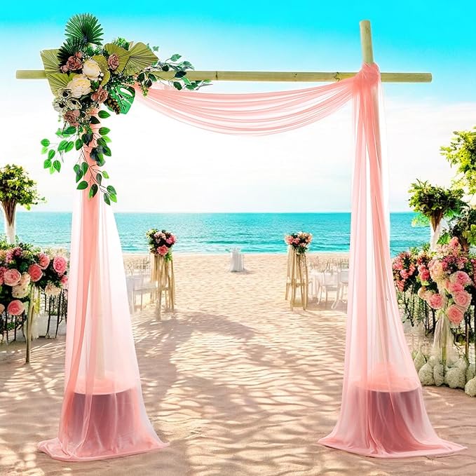 MDS Halloween Chiffon Draping Fabric - 2 Panel, 30" Wide x 40ft Long - Sheer Spooky Arbor & Canopy Drapery for Haunted House Backdrops, Party Ceilings, DIY Costumes & Themed Events - Peach