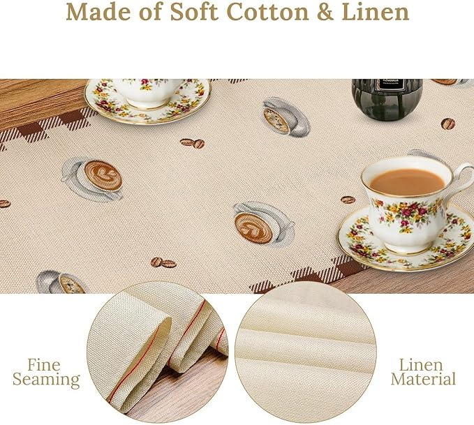 Coffee Time Table Runner, Farmhouse Retro Gnome Coffee Cup Tea Party Cafe Table Center Decor for Home Kitchen Dining Patio Holiday Party Indoor Outdoor Table Decorations,13"x90" Inch