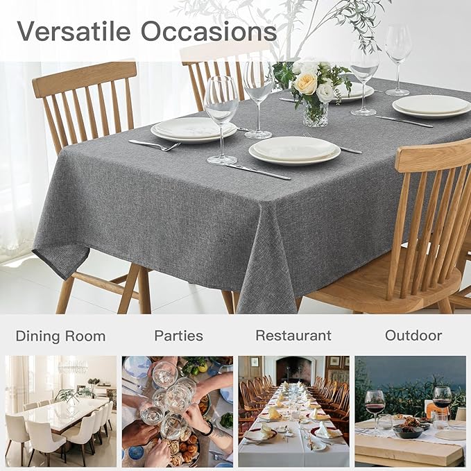 maxmill Rectangle Linen Texture Tablecloth Stain Proof Waterproof Wrinkle Free Washable Dining Table Cloth Wipeable Fabric Table Cover for Dining Room Farmhouse Tablecloths, 60 x 120 Inch, Dark Grey