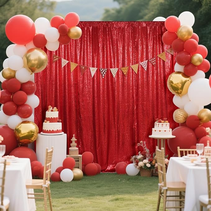 SquarePie Sequin Backdrop Curtain Not See Through Thick Glitter Background for Party 7FT x 7FT Red
