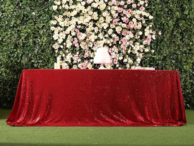 SquarePie Sequin Tablecloth 60 x 102 Inch Red Sparkly Table Linen for Christmas Wedding Party