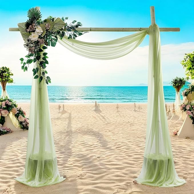 MDS Halloween Chiffon Draping Fabric - 2 Panel, 30" Wide x 50ft Long - Sheer Spooky Arbor & Canopy Drapery for Haunted House Backdrops, Party Ceilings, DIY Costumes & Themed Events - Sage Green