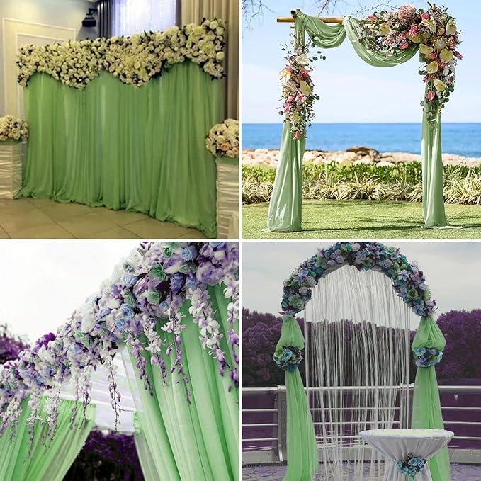 4 Panels Wedding Arch Draping Fabric 28"x 20Ft Chiffon Wedding Arch Drape Chiffon Fabric Drape Sheer Backdrop Curtain for Nuptials Party Ceremony Birthday Reception Backdropn Ceiling Decor(Sage Green)