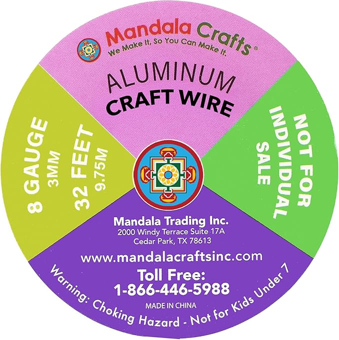 Mandala Crafts 8 Gauge Anodized Aluminum Craft Wire for Jewelry Making - 120 FT Colored Flexible Silver Copper Ice Blue Pink Ice Blue Green Wire - Bendable for Bonsai Armature Crafting Sculpting