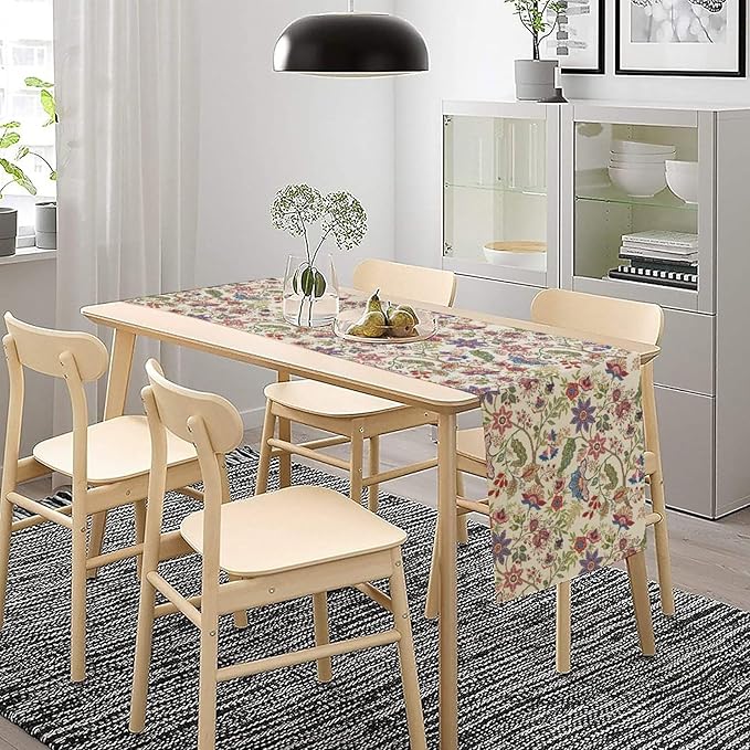 Spring Floral Table Runner, Boho Floral Pattern Natural Plant Table Decoration for Home Kitchen Restaurant Holiday Party,13in（33cm） W * 60in（152cm） L
