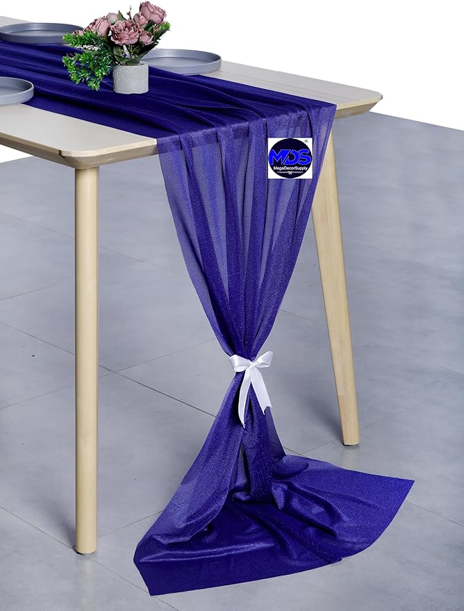 MDS 2 Pack 10ft Chiffon Table Runner 29 x 120 Inches Sheer Wedding Runner Romantic Rustic Table Runner for Wedding Decorations, Birthday Parties, Bridal Shower Party Arch Decor - Royal Blue