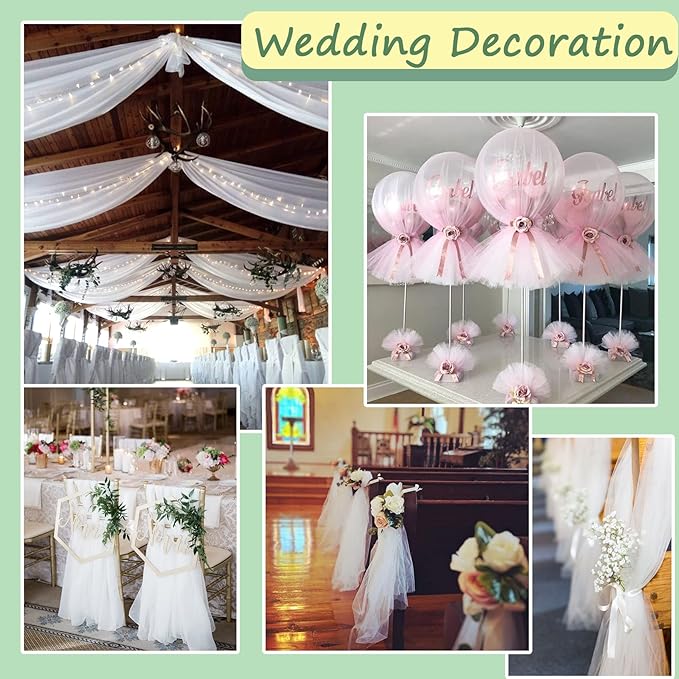 White Tulle Fabric Rolls, 54 Inch by 10 Yards (30 ft) Tulle Ribbon for Wedding Party Decoration Sheer Fabric Spool Bolt, Ceiling Decor, Tutu Skirt, Christmas Gift Wrapping, Soft & Drape (White)