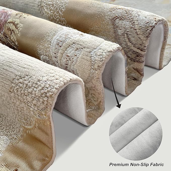 HeMiaor Jacquard Damask Table Runner Chenille Flowery with Delicate Tassel Luxurious Decoration 13"x72" Beige