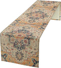 Bohemia Orange Table Runner, Rustic Farmhouse Vintage Geometric Floral Print Table Cover for Home Kitchen Dining Table Party Decor, 13x120inch