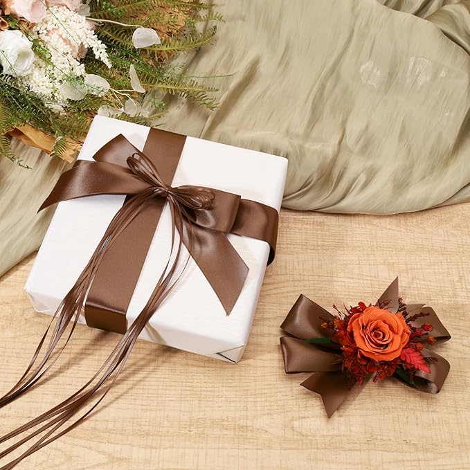 LaRibbons Brown Ribbon 1 Inch 25 Yards Luxury Double Faced Mocha Mousse Silk Ribbon for Flower Bouquet Crafts Gift Wrapping Wedding Party Decoration