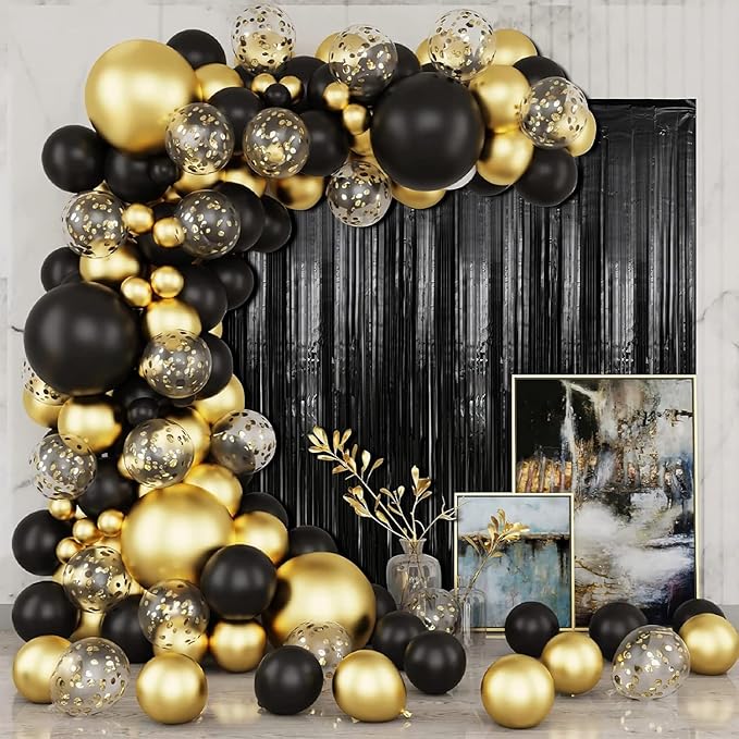 Crosize 8 Pack 3.3 x 9.9 ft Black Foil Fringe Curtains Party Decorations, Black Tinsel Curtain Backdrop for Parties, Door Streamers, Glitter Streamer Backdrop for Birthday Decoration