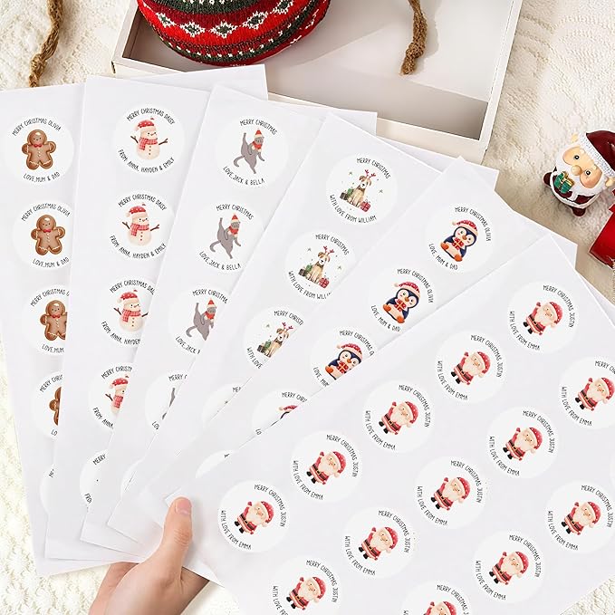 callie moment Personalized Christmas Stickers, Custom Name Waterproof Christmas Gift Tags for Gift Box Holiday Decorations, Stockings, Party Favors (Santa Claus 4)
