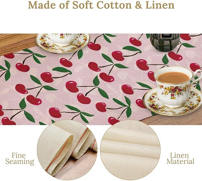 Cherry Table Runner,Spring Summer Fruit Table Runner for Kitchen Dining Table Home Party Decoration 13x72 Inch