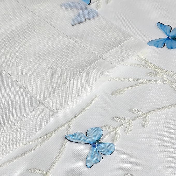 VISIONTEX White Sheer Voile Curtains, Decorative White Embossed Butterflies Rod Pocket Window Drapes for Home Kitchen, Living Room and Bedroom 54 x 95 Inch, Set of 2 Curtain Panels