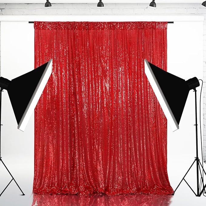 Eternal Beauty Red Sequin Backdrop, 8x10 Ft Glitter Background Curtains for Christmas Shimmer Photography Party Wedding Birthday Back Drop Decor