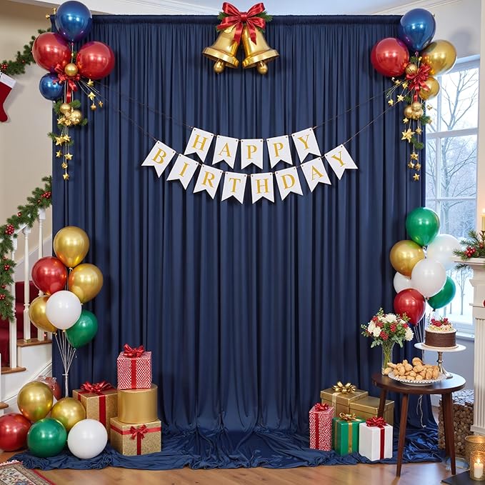 60×14ft Wrinkle Free Navy Blue Backdrop Curtain for Wedding Parties,12 Panels 5×14ft Height Soft Silky Polyester Photo Backdrop Drapes Curtains for Birthday Photography Stage Events Background Cloth