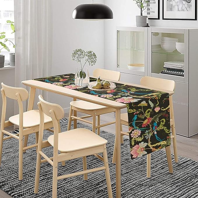 Floral Butterfly Table Runner Seasonal Spring Flower Bird Table Decoration Table Runner for Home Party Decoration 13x60 Inch