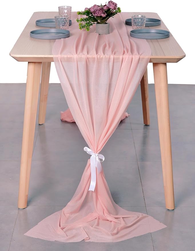 MDS Halloween Chiffon Table Runner - 20 Pack, 29 x 120 Inches, 10ft Each - Sheer Spooky Table Runners for Haunted House Parties, Trick-or-Treat Tables, Witchy Décor, Wedding & Events - Dusty Rose