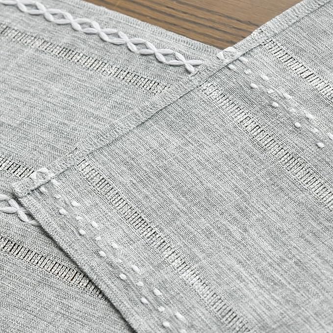 Artoid Mode Grey Rustic Cotton Linen Table Runner, Seasonal Embroidered Hollow Kitchen Dining Table Decoration for Home Party Decor 13x90 Inch