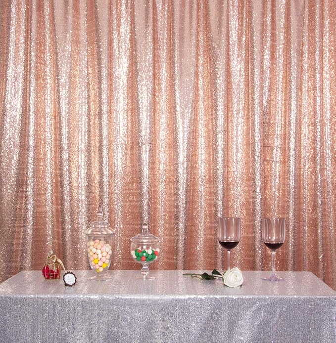SquarePie Sequin Backdrop Non-Transparent Background Sparkly Curtain for Wedding Party 6FT x 8FT Rose Gold