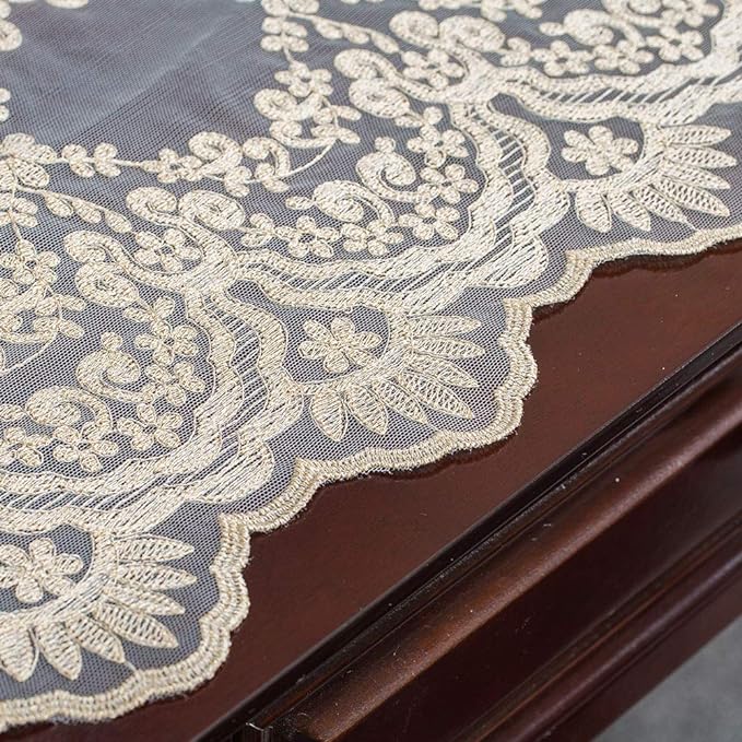 ARTABLE Rectangle Table Runner Lace Macrame Embroidered Table Runners with Exquisite Vintage Shabby Chic for Holiday Wedding Long Dinner Tables (Light Gold, 12 x 70 Inch)