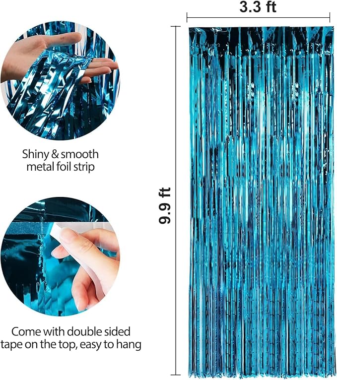 Crosize 8 Pack 3.3 x 9.9 ft Blue Foil Fringe Curtains Party Decorations, Blue Tinsel Curtain Backdrop for Parties, Door Streamers, Glitter Streamer Backdrop for Birthday Decoration