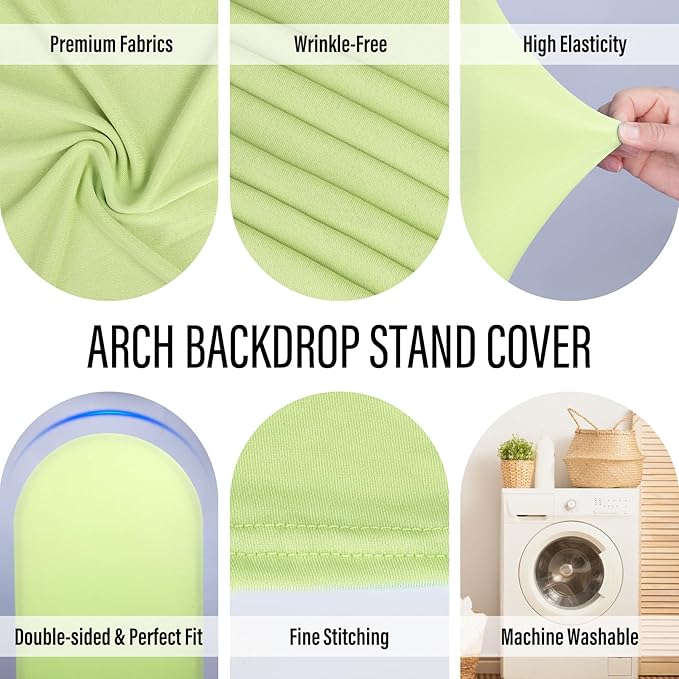 LEBENGURU Upgraded 7.2FT Wedding Arch Cover, Green Spandex Fitted Arch Backdrop Cover, Round Top Chiara Stand Covers for Birthday Party Baby Shower Banquet Balloon Décor