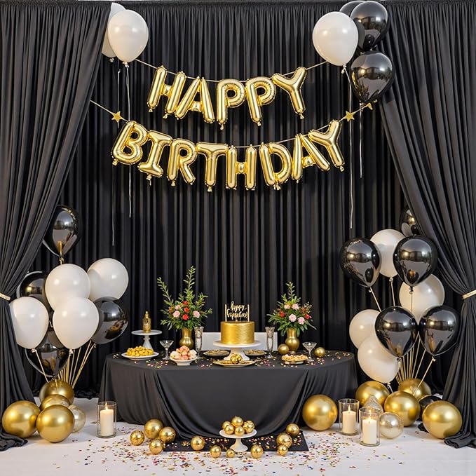 50ftx10ft Wrinkle Free Black Backdrop Curtain for Parties, 10 Panels 5x10ft Silky Photo Backdrop Drapes Back Drop Cloth for Wedding Birthday Photography Background Photoshoot Decor