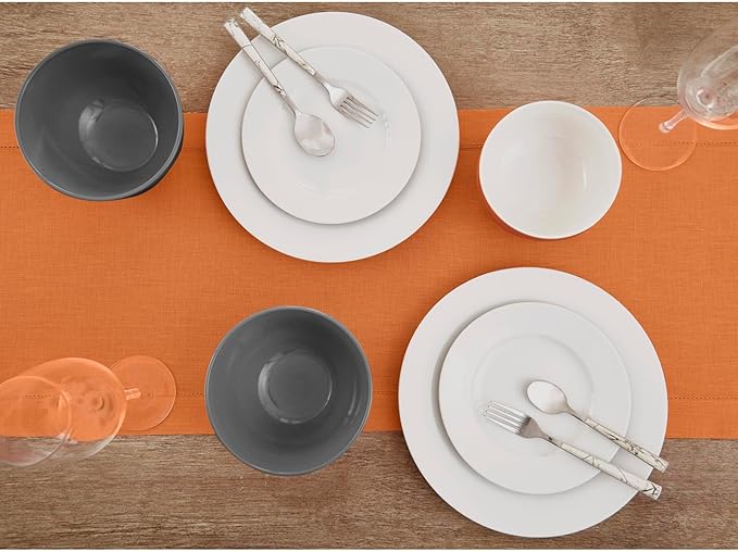 Solino Home Linen Pumpkin Hemstitch Table Runner 48 Inches - 100% Pure Linen Small Table Runner 14 x 48 Inch Ideal for Dresser and Coffee Tables - Classic Hemstitch - Fall, Halloween, Thanksgiving