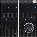 2 Pack Black Foil Fringe Curtain Backdrop Black Streamers Tinsel Backdrop Halloween Party Decor Birthday Wednesday Graduation Wizard Party Decorations for Men