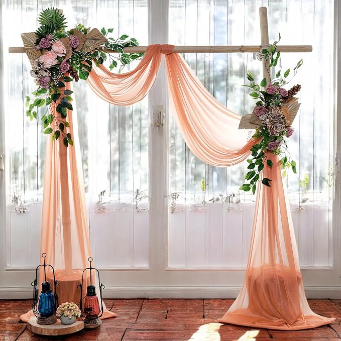 MDS Halloween Chiffon Draping Fabric - 2 Panel, 30" Wide x 100ft Long - Sheer Spooky Arbor & Canopy Drapery for Haunted House Backdrops, Party Ceilings, DIY Costumes & Themed Events - Coral Peach