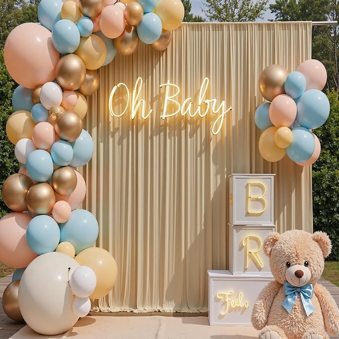 50×14 ft Wrinkle Free Beige Backdrop Curtain for Weddings Parties, 10 Panels 14ft Silky Polyester Wedding Drapes Backdrop Photo Back Drop Cloth for Birthday Baby Shower Photography Backgrounds