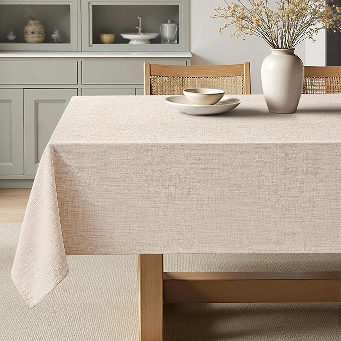 MIULEE Ivory Linen Tablecloth 60x84 Inch Rectangle Table Cloth Waterproof,Stain Resistant & Wrinkle Resistant for Dining Party Wedding