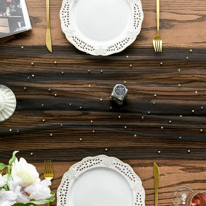 Artoid Mode 6PCS Pearl Black Gauze Table Runner 120 Inch 10FT, Seasonal Sheer Dining Holiday Wedding Birthday Baby Shower Table Decor for Home Party
