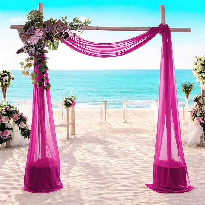 MDS Halloween Chiffon Draping Fabric - 2 Panel, 30" Wide x 75ft Long - Sheer Spooky Arbor & Canopy Drapery for Haunted House Backdrops, Party Ceilings, DIY Costumes & Themed Events - Magenta