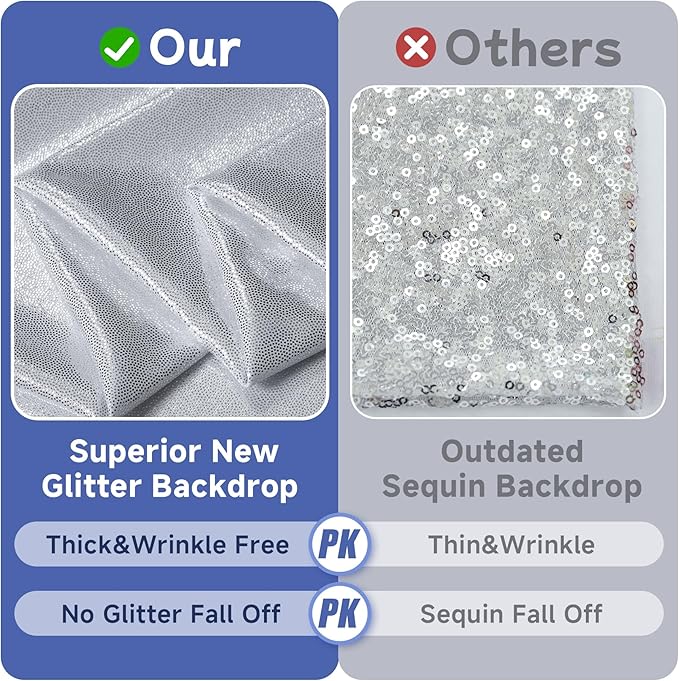 leegleri 10x10ft Thick Silver Glitter Backdrop Curtain Panels for Parties, Wrinkle Free Sequin Sparking Photo Backdrop Drapes, 2 Panels 5x10ft Shimmer Back Drop Cloth for Wedding Birthday Photography