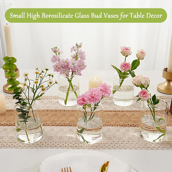 Small Glass Flower Vases, Set of 10 Clear Bud Vases for Centerpieces Mini Vase Bulk for Flowers for Wedding Birthday Party Housewarming Valentines' Day Table Centerpiece Decor