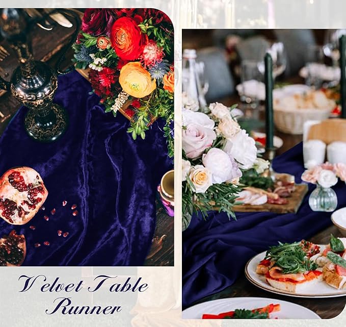 Velvet Table Runner 20 x 120 Inches 10ft Luxurious Thick Soft Velvet Christmas Thanksgiving Wedding Reception Table Runner for Party Reception Decorations(Navy Blue, 1 Pack)